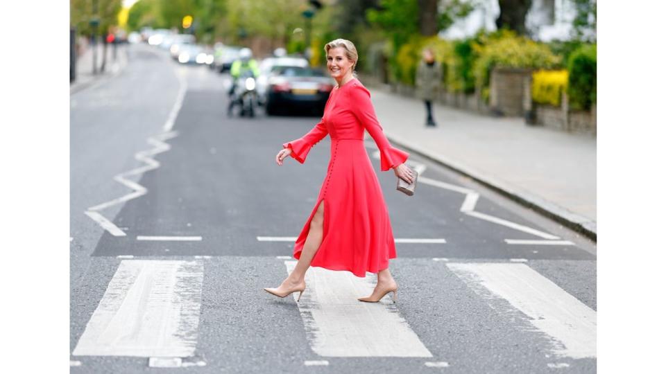 Sophie, Duchess of Edinburgh (Global Ambassador for the International Agency for the Prevention of Blindness) walks across the iconic Abbey Road Zebra Crossing (recreating the Beatles album cover) 
