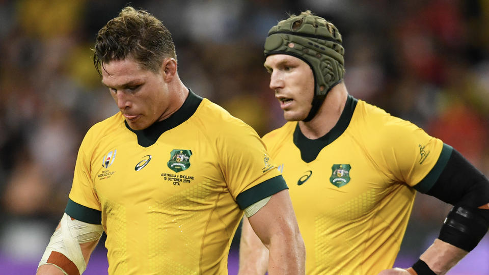 Michael Hooper and David Pocock looking dejected.