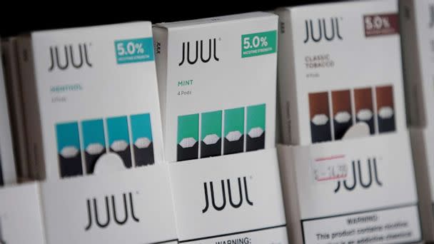PHOTO: Juul brand vape cartridges are pictured for sale at a shop on Sept. 26, 2019. (Elijah Nouvelage/Reuters)