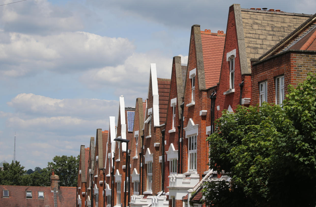 A row of terraced residential houses in north London. Chancellor Rishi Sunak has confirmed temporary plans to abolish stamp duty on properties up to 500,000 GBP in England and Northern Ireland as part of a package to dull the economic impact of the coronavirus. Picture date: Sunday July 12, 2020.