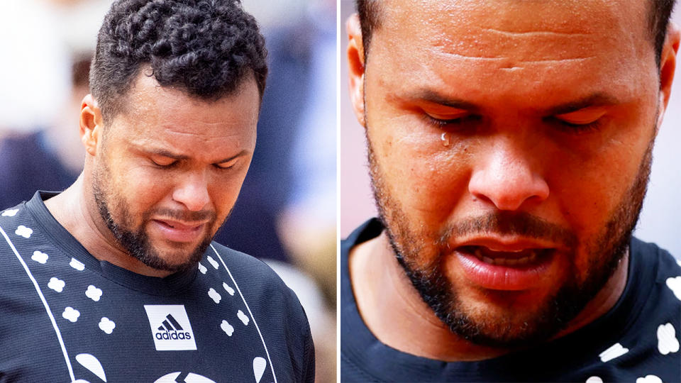 Jo-Wilfried Tsonga, pictured here in tears in his farewell match at the French Open.