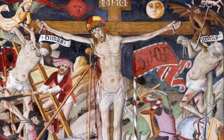 Jesus&#160;Crucifixion of Jesus: in the pilgrimage chapel Sanctuaire Notre-Dame des Fontaines, La Brigue. - Credit: Alamy
