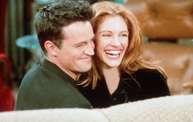 <p>Warner Bros. Television</p> Matthew Perry and Julia Roberts on Friends episode, "The One After the Super-Bowl."