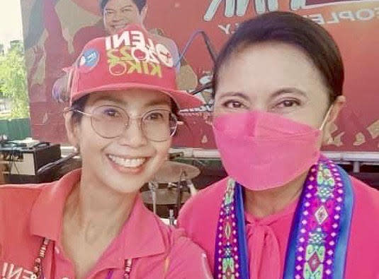 Campaign volunteer Denise Lopez (left) is seen in a selfie with Philippine Vice President Leni Robredo at a political rally. / Credit: Denise Lopez