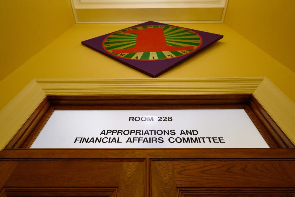 Entrance to the Appropriations and Financial Affairs Committee room in the Maine State House in Augusta. Sept. 5, 2023.