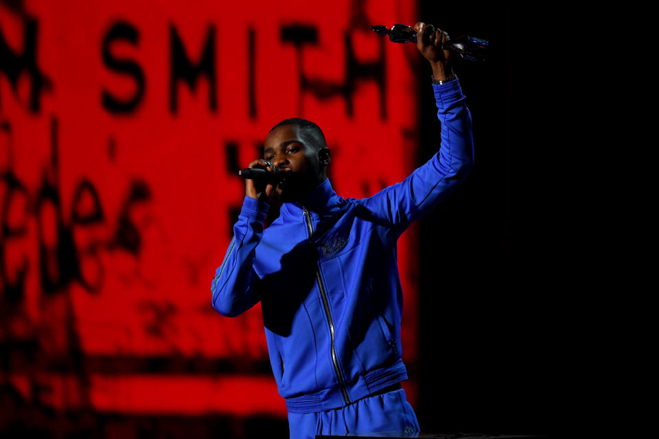 LONDON, ENGLAND - FEBRUARY 18: (EDITORIAL USE ONLY) Dave wins the Brit Award for Mastercard Album of the Year at The BRIT Awards 2020 at The O2 Arena on February 18, 2020 in London, England. (Photo by Dave J Hogan/Getty Images)