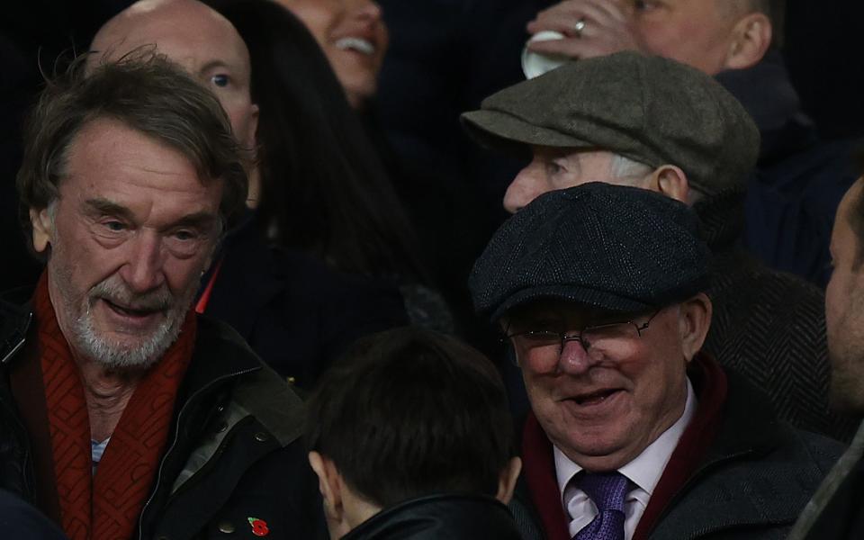 Sir Jim Ratcliffe at Old Trafford sat next to Sir Alex Ferguson