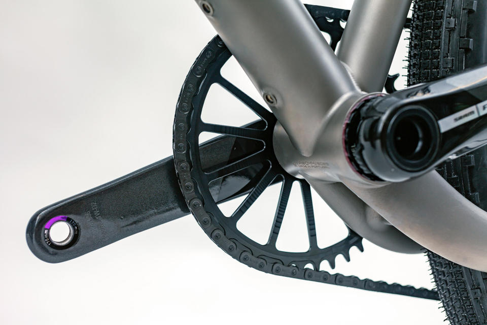 closeup details of triton aveiro 3d titanium gravel bike