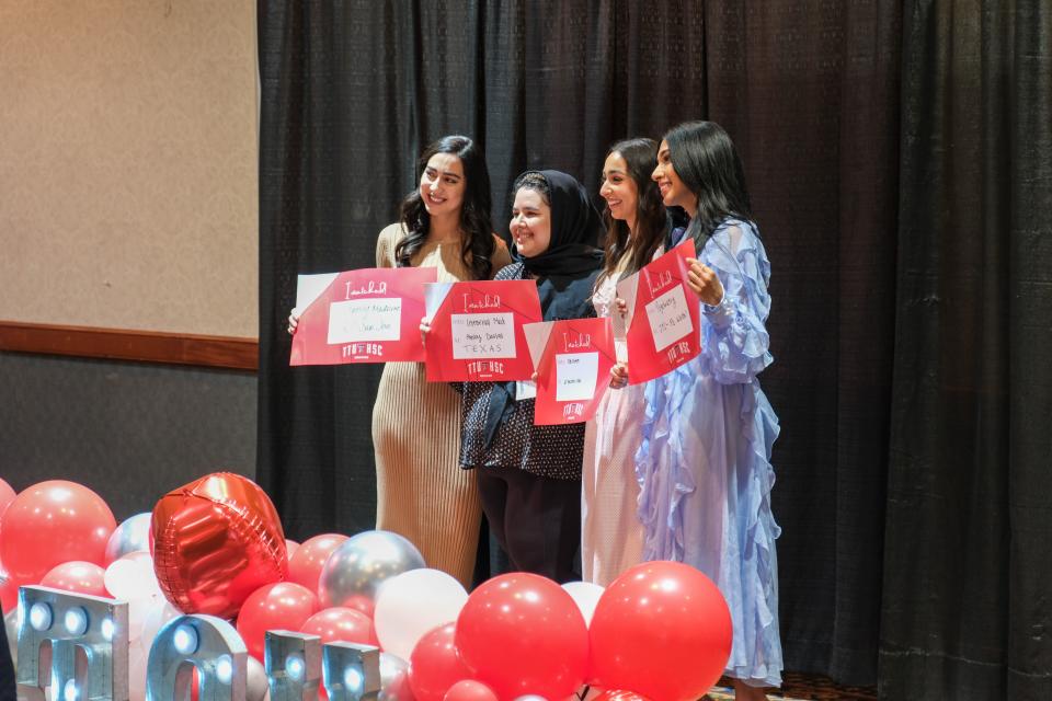 Students from the Texas Tech University Health Sciences Center show off their medical residency assignments at Match Day in downtown Amarillo.