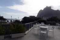 A view of the terrace at the Royal Tulip hotel with Pedra da Gavea montain in the background, where the England soccer team will be staying at during the 2014 World Cup, in front of Sao Conrado beach in Rio de Janeiro, February 18, 2014. REUTERS/Pilar Olivares(BRAZIL - Tags: SPORT SOCCER WORLD CUP)