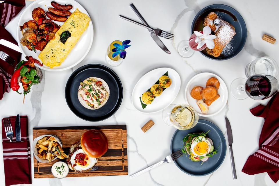 A Sunday brunch spread at The Wine Room restaurant in downtown Delray Beach.