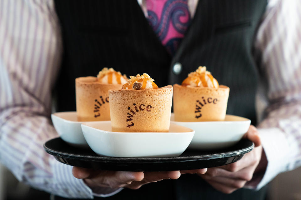 The edible coffee cups double up as dessert. [Photo: PA]