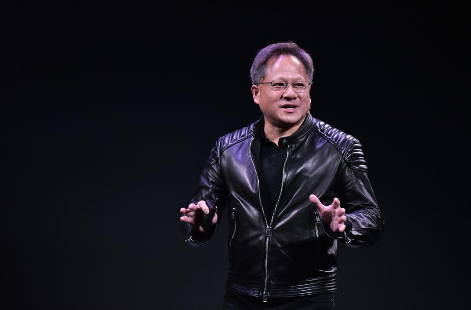 Nvidia CEO Jensen Huang speaks during a press conference at The MGM during CES 2018 in Las Vegas on January 7, 2018. (Photo by Mandel Ngan / AFP)        (Photo credit should read MANDEL NGAN/AFP/Getty Images)