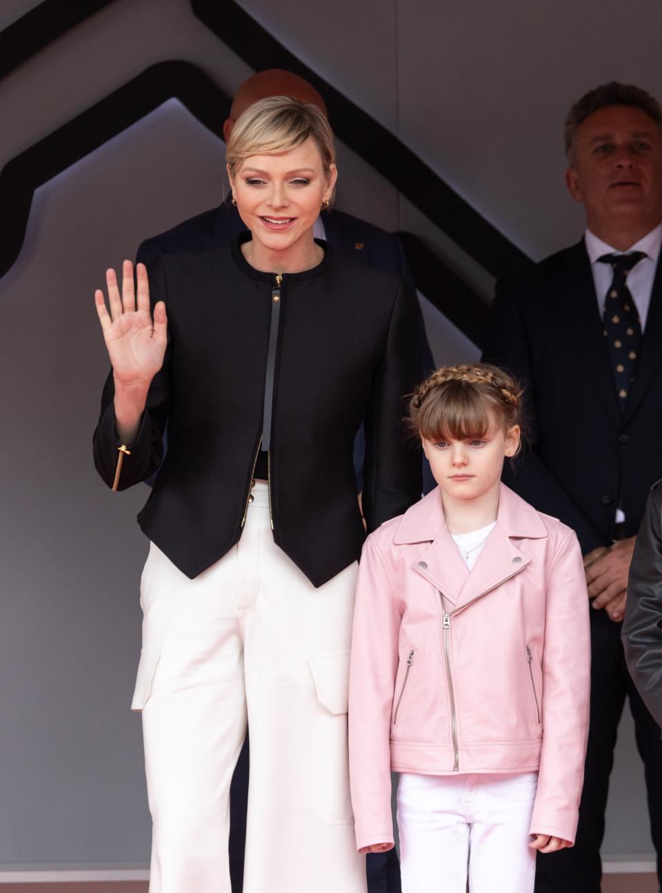 Princess Charlene of Monaco and Princess Gabriella of Monaco attend the 2024 Monaco E-Prix at Circuit de Monaco on April 27.