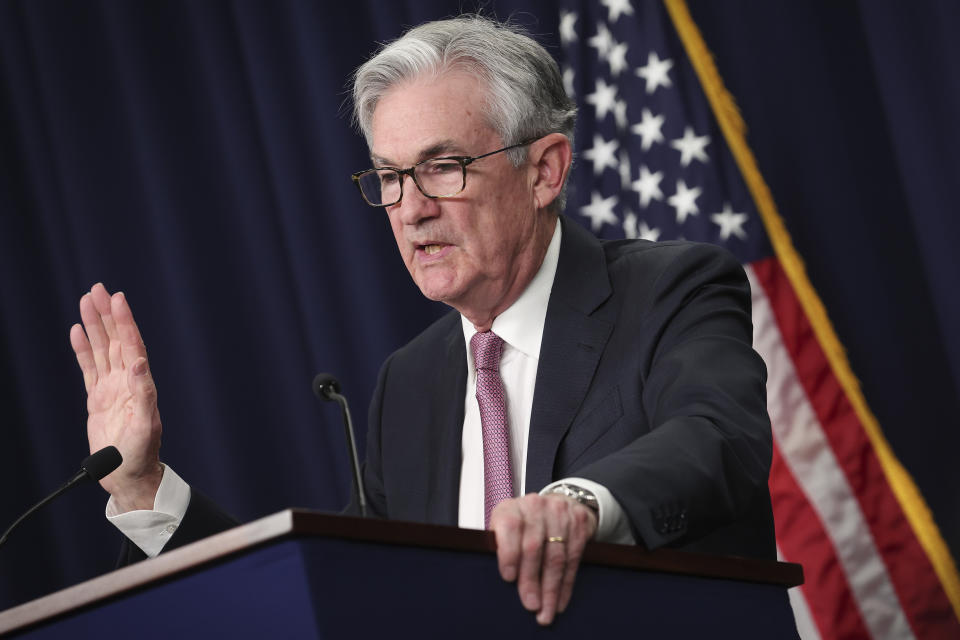 WASHINGTON, DC - MAY 04: Federal Reserve Chairman Jerome Powell speaks at a news conference following a Federal Open Market Committee meeting on May 04, 2022 in Washington, DC. Powell announced the Federal Reserve is raising interest rates by a half-percentage point to combat record high inflation. This is Powell's first in-person news conference since the pandemic began. (Photo by Win McNamee/Getty Images)