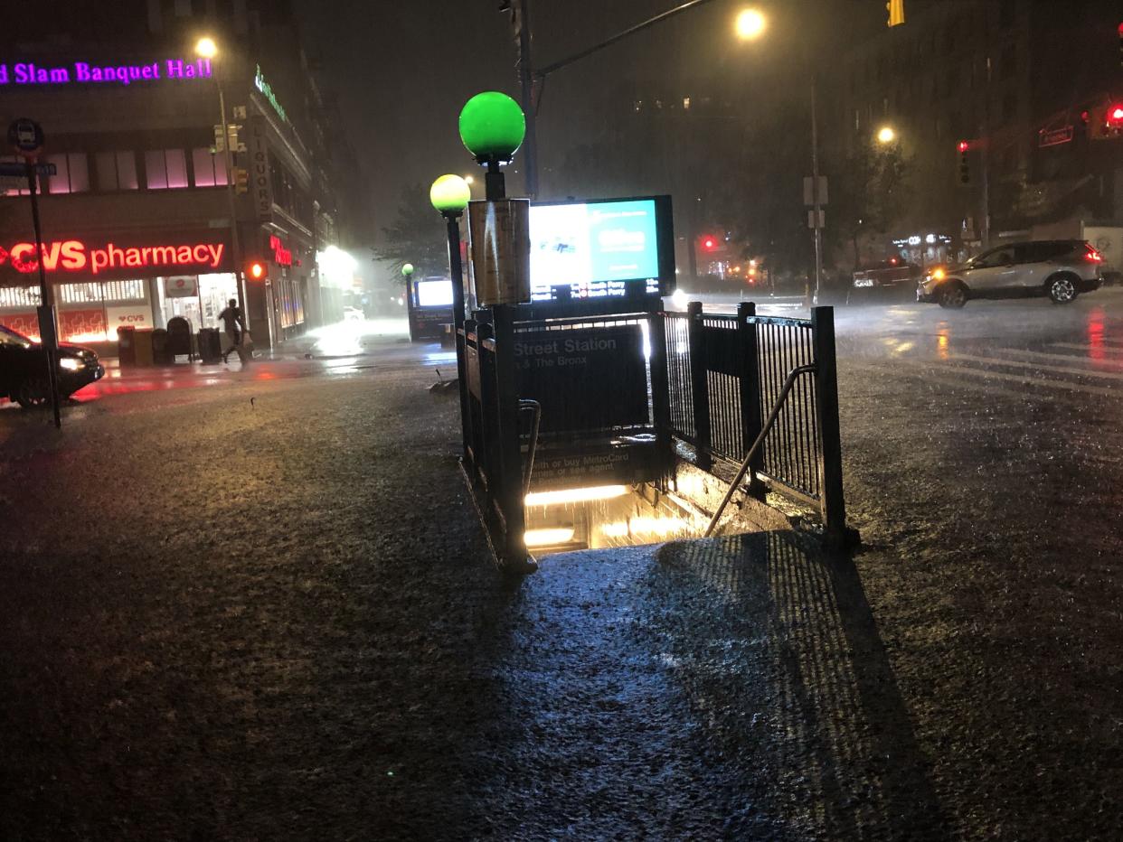 Torrential rains from the remnants of Hurricane Ida flooded the city subways Wednesday.