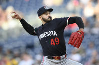 Minnesota Twins starting pitcher Pablo Lopez throws during the second inning of a baseball game against the Washington Nationals, Monday, May 20, 2024, in Washington. (AP Photo/Nick Wass)