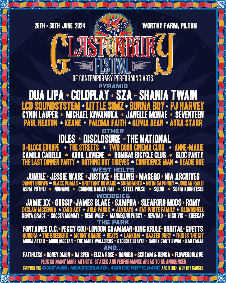 The Glastonbury 2024 line-up poster