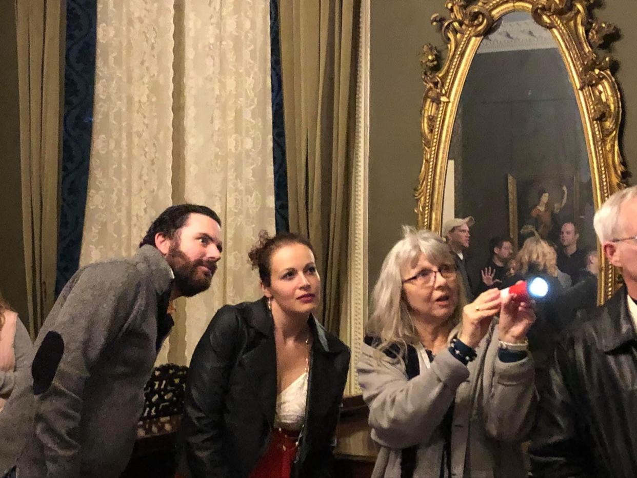 During the Centre Hill Mansion Ghost Watch held on Jan. 24, 2022, the tour guide explains the location of the figure in the mirror believed to be that of Pocahontas Rebecca Bolling to Jackson Marlowe and Elizabeth Fodor of Richmond. "It took us a while, but we both saw the lady," stated Fodor.
Image by Kristi K. Higgins/progress-index.com