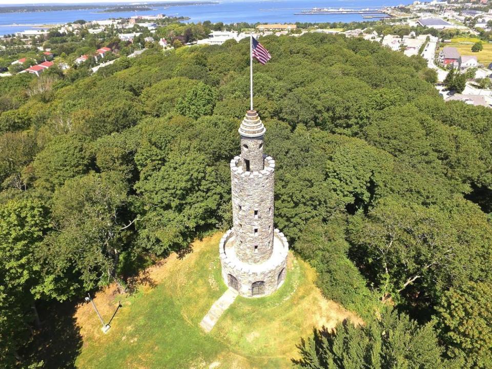 The 80-foot-tall Miantonomi Tower, in Newport's Miantonomi Park, was built in 1929 from a design by the architectural firm of McKim, Mead & White. 