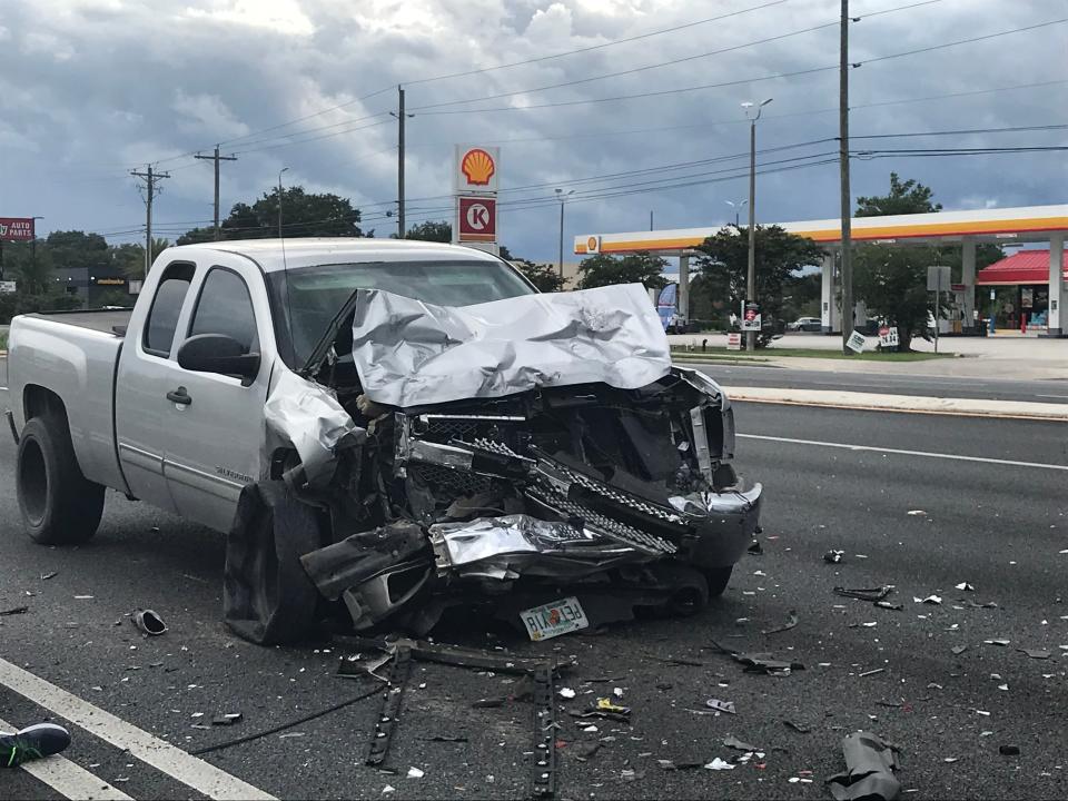 FHP troopers said  the man who was driving this pickup truck caused a deadly six-vehicle crash on SR 200.