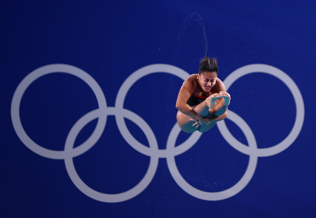 Alejandra Estudillo Torres, del equipo de México, compite en las preliminares de trampolín de 3 m femenino en el duodécimo día de los Juegos Olímpicos de París 2024 en el Centro Acuático el 07 de agosto de 2024 en París, Francia. (Foto de Maddie Meyer/Getty Images)