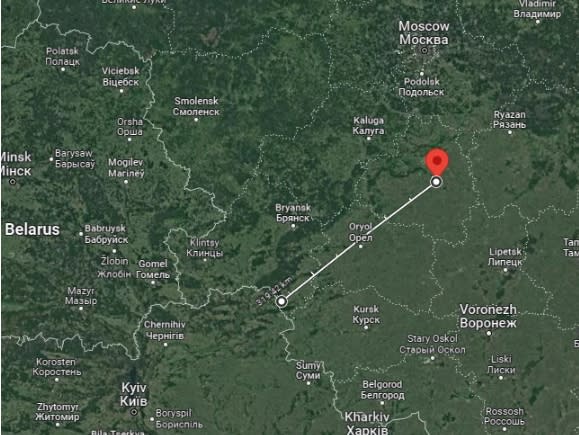 疑似烏軍無人機的墜毀地點。 圖 : 翻攝自俄國國防部Telegram