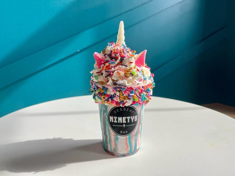 Ninety’s Dessert Bar has a Magical Unicorn Specialty Milkshake.