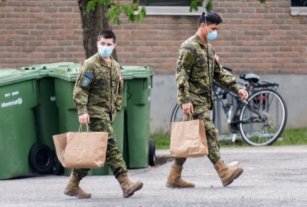 Members of the Canadian Armed Forces are shown at Residence Yvon-Brunet, a long-term care home in Montreal, Saturday, May 16, 2020, as the COVID-19 pandemic continues in Canada and around the world.