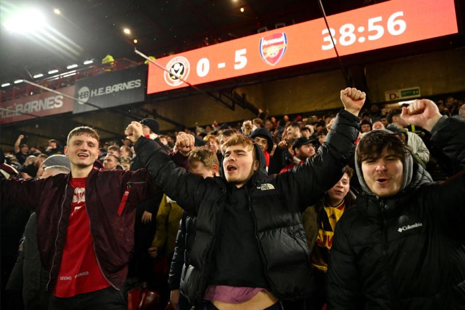 Arsenal fans celebrate at Bramall Lane (Getty Images)