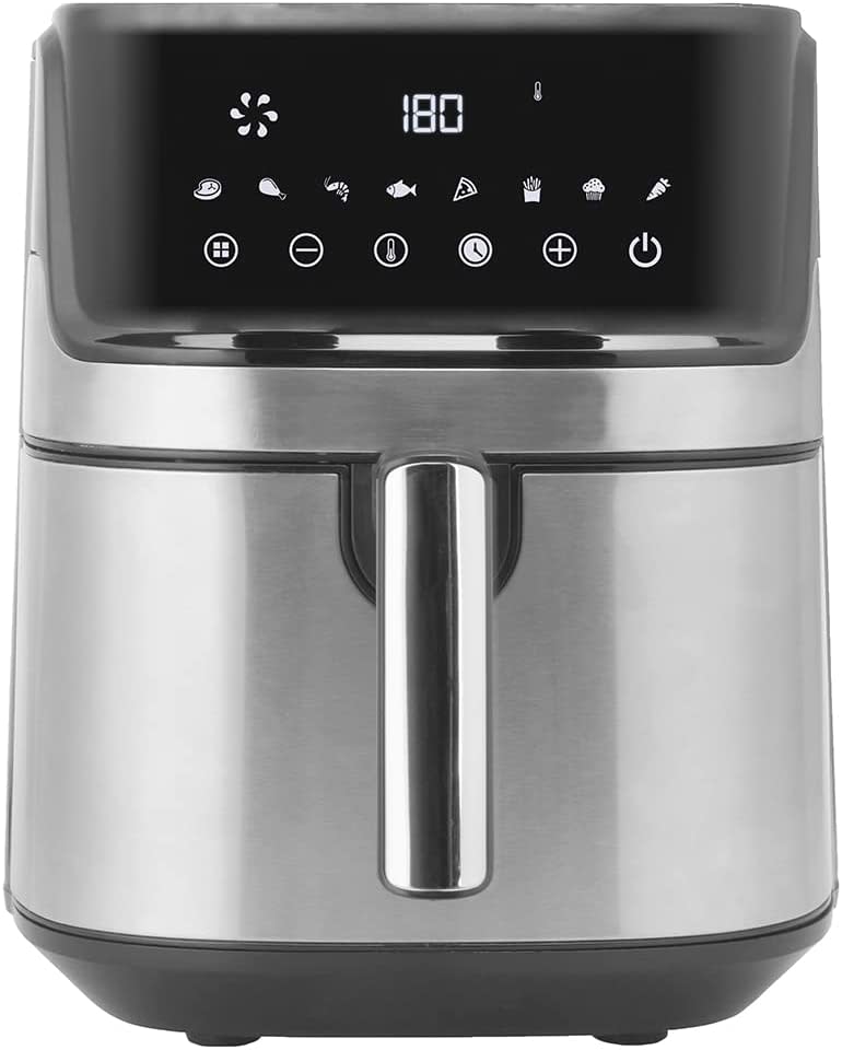 The Healthy Choice Digital Air Fryer in chrome and charcoal on a white background