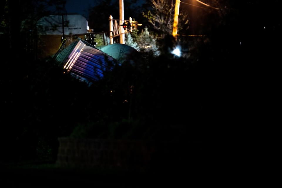 Emergency personnel respond to a train derailment in Wyoming on Saturday, April 20, 2024.