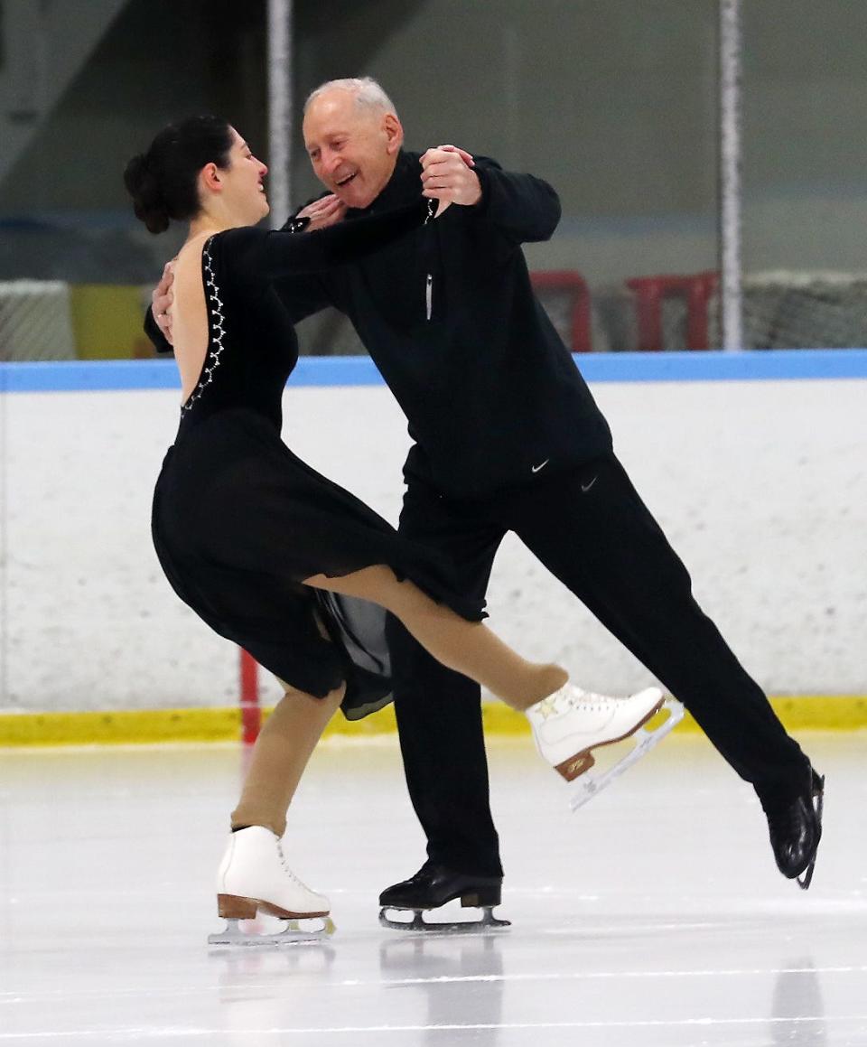 Richard Veron and his ice dancing partner Jaclyn Klein Walker dance on the ice rink at the Harvey School in Katonah Dec. 1, 2023. Veron, who is 88 years old and from White Plains, is a speed skater and ice dancer.