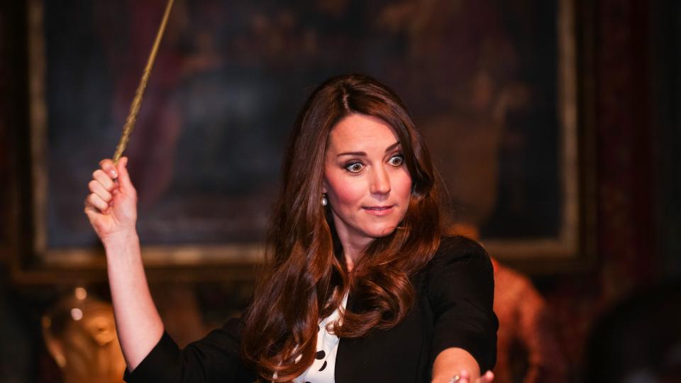 <p> Harry Potter fever swept the nation - and not even the royals were immune. In 2013, Kate Middleton joined Prince William and Prince Harry for the opening of the Warner Brothers Studio tour in Watford. </p> <p> While she did battle with William with a pair of wands, she was also caught looking like she was really, really hoping whatever spell she was joking around with would actually work. </p> <p> It’s fair to say the Princess of Wales has enchanted people around the world, but a stint at Hogwarts is sadly not on the cards. </p>