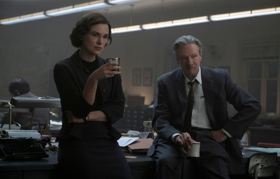 Keira Knightley as Loretta McLaughlin, a Milton resident, and Kingston's Chris Cooper as Jack MacLaine, in a scene from "Boston Strangler," streaming March 17 on Hulu.