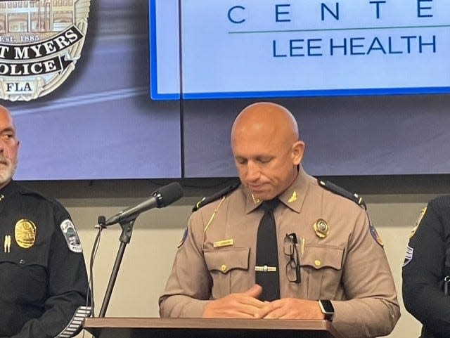 Lt. Greg Bueno of the Florida Highway Patrol expressed condolences to the Fort Myers Police Department in the loss of Chief Derrick Diggs. Bueno spoke at a news conference in this December 2022 file photo.