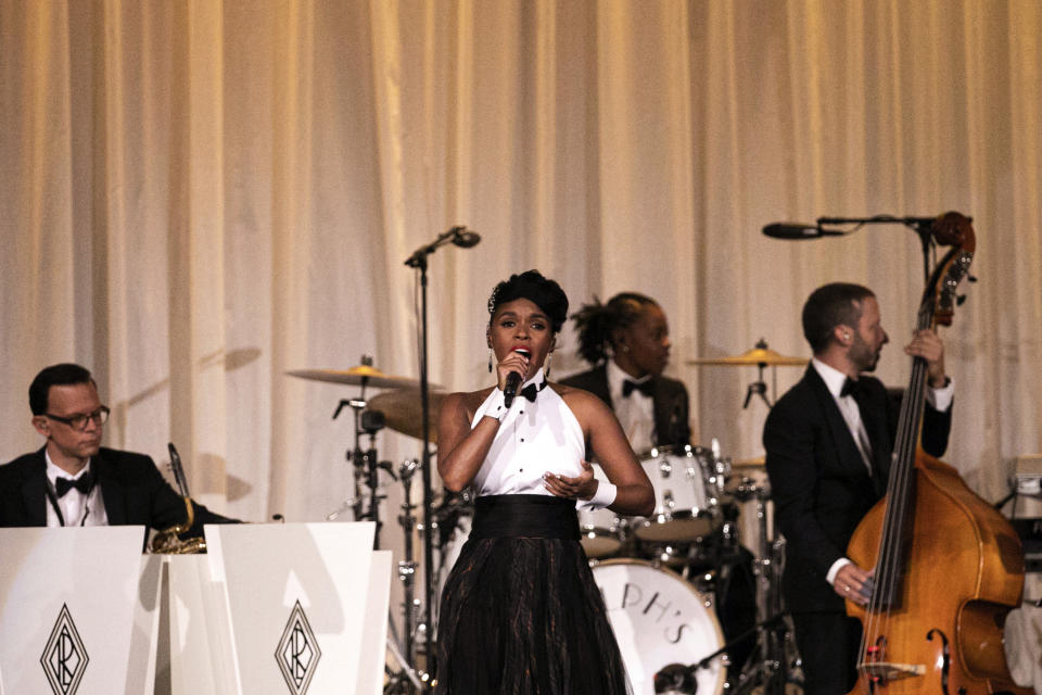 Janelle Monae performs at the Ralph Lauren show during New York Fashion Week in New York, Saturday, Sept. 7, 2019. (AP Photo/Jeenah Moon)