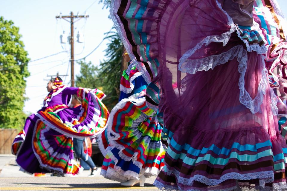 Colorado State University Pueblo's Ballet Folklorico dancers participate in the 2021 Fiesta Day Parade. Photo taken Sept. 5, 2021.