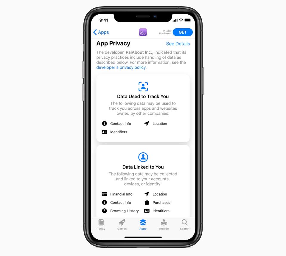 Apple is adding new privacy features to iOS 14 that will tell you what kind of data apps collect before you download them. (Image: Apple)