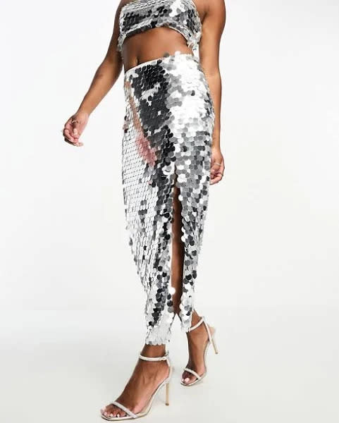 Collective the Label Petite Disc Sequin Midi Skirt. Image via ASOS.