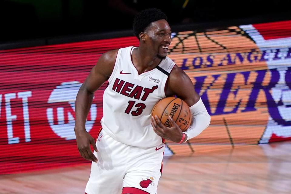 Miami Heat center Bam Adebayo (13) after their NBA conference final playoff basketball game against the Boston Celtics on Thursday, Sept. 17, 2020, in Lake Buena Vista.