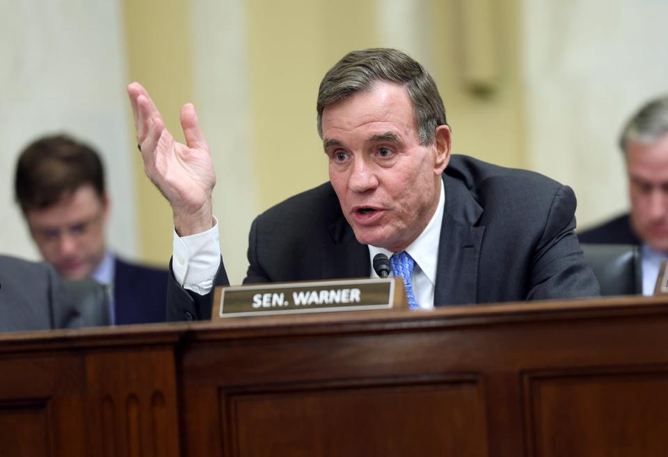 U.S. Sen. Mark Warner delivers remarks during a Rules Committee hearing. Warner is one of the senators reportedly looking for President Joe Biden to step aside (Getty Images)