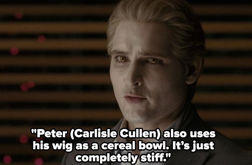 Carlisle standing. Rob: Peter also uses his wig as a cereal bowl. It’s just completely stiff.