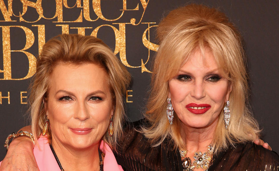 MELBOURNE, AUSTRALIA - AUGUST 02:  Joanna Lumley and Jennifer Saunders arrive ahead of the Absolutely Fabulous: The Movie Melbourne premiere at Village Cinemas Crown on August 2, 2016 in Melbourne, Australia.  (Photo by Scott Barbour/Getty Images)