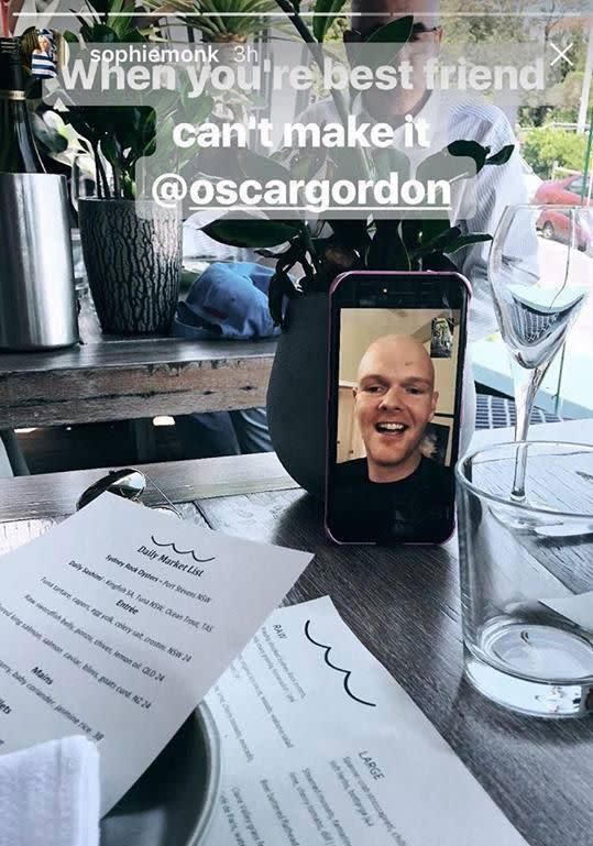 Her male best friend Oscar Gordon connected via Facetime. Source: Instagram