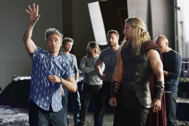 Everett Collection Taika Waititi and Chris Hemsworth on set of 'Thor: Ragnarok'