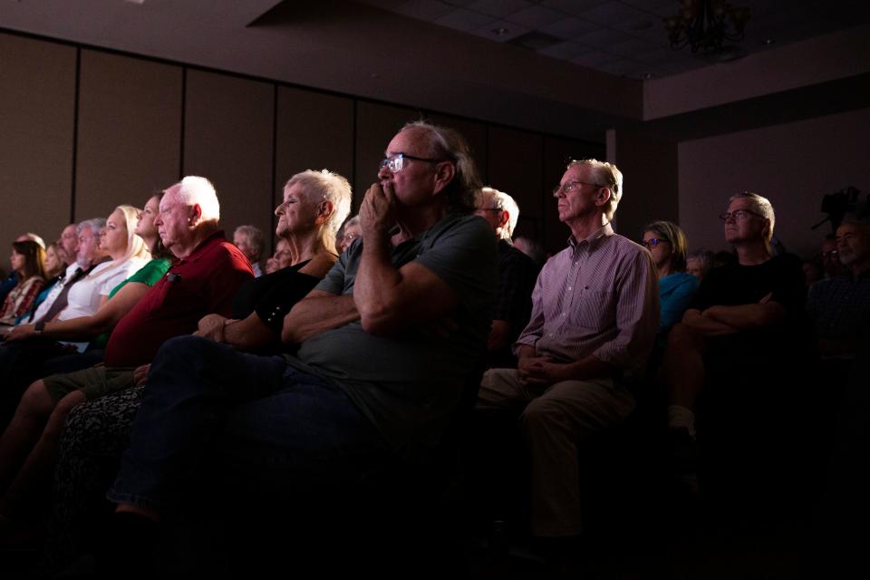 Constituents listen to U.S. Rep. Yvette Herrell, R-N.M., and other speakers discuss their views on border policy during the America First Agenda Townhall hosted by America First Policy Institute Wednesday, Aug. 24, 2022, at New Mexico Farm and Ranch Heritage Museum.