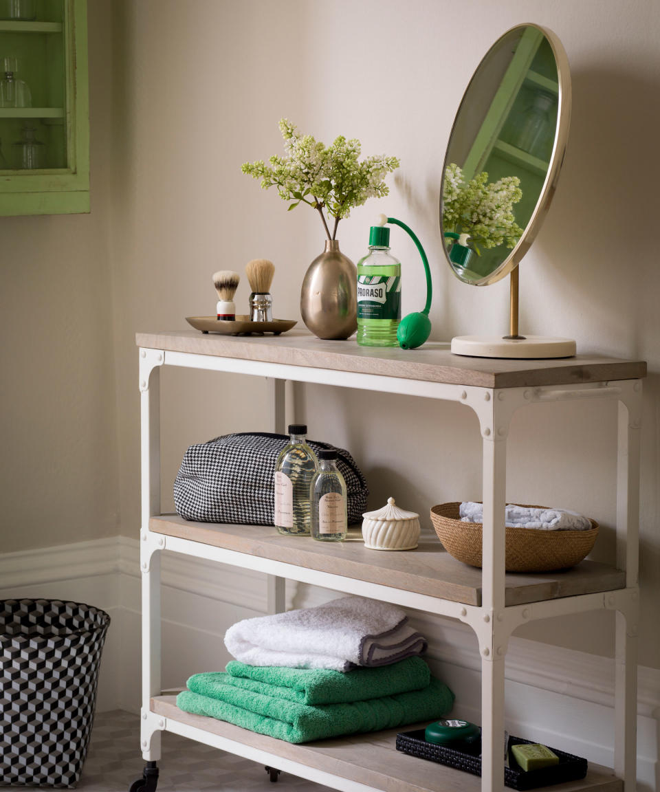 bathroom with shelf storage