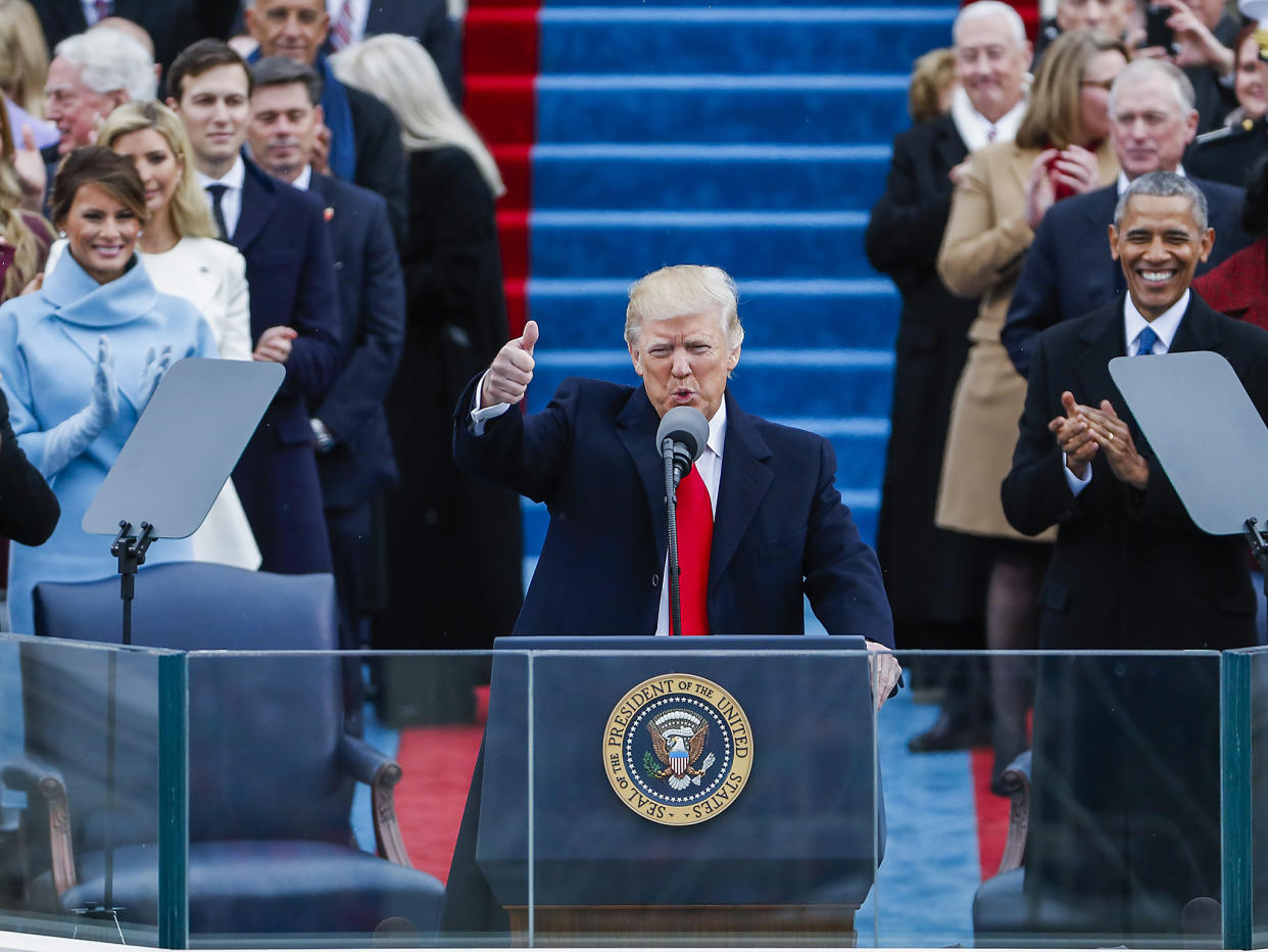 President Donald J. Trump delivers his Inaugural address after taking the oath of office as the 45th President of the United States in Washington DC: EPA