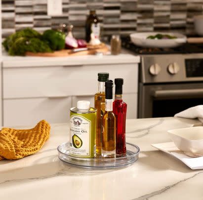 And I keep a lazy susan on my countertop for essentials like oils